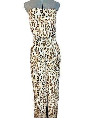 Leopard Strapless Fitted Pants Jumpsuit S Boutique